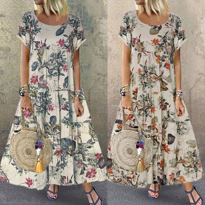 Women's Summer Loose Short sleeve Round Neck Dress女连衣裙 - 图0