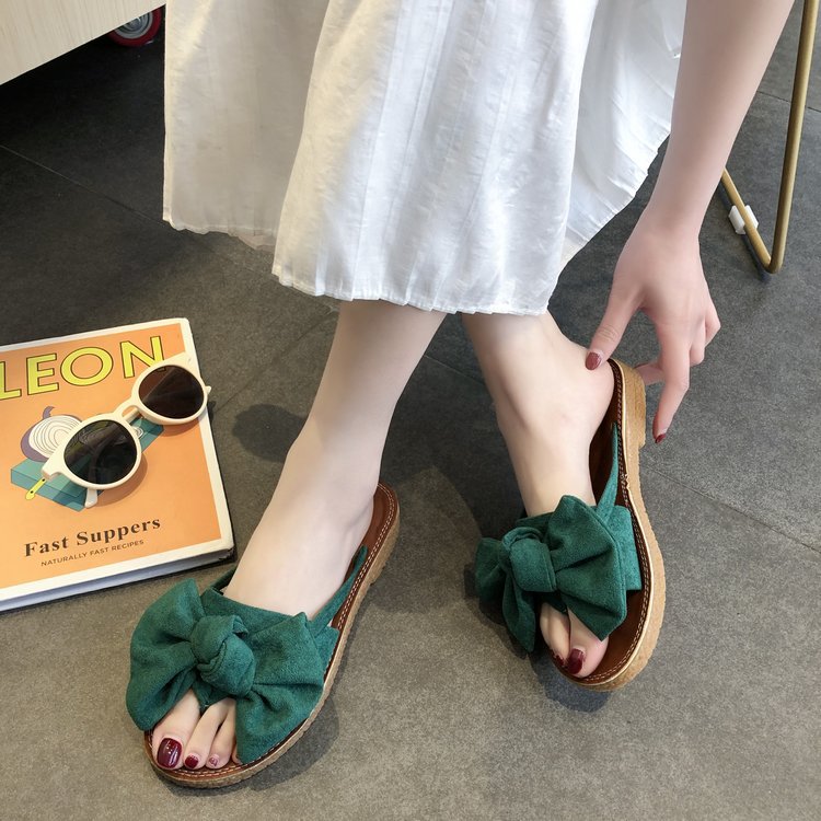 summer shoes women Bowtie Slippers ladies flat sandals girl-图1