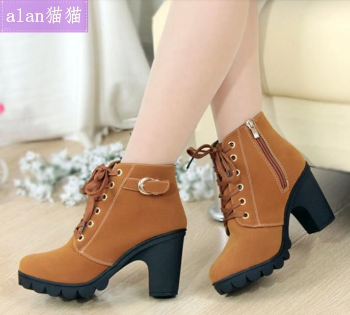 Martin boots high heels shoes women leather shoe girl boot女 - 图1