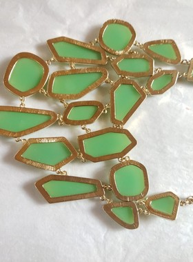 气质绿色树脂钻夸张项链时尚欧美流行饰品镀金色镶嵌几何短款潮人