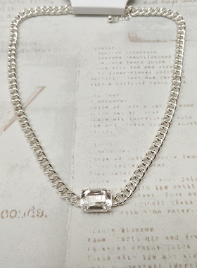 欧美时尚个性镶钻银色项链女气质百搭学生质感金属锁骨链短款潮24
