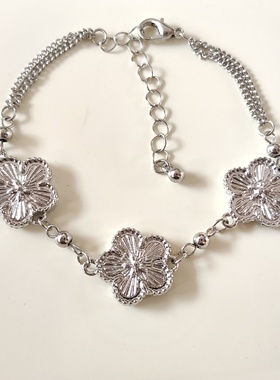 气质简约双面花朵手链双层链时尚百搭学生女个性金属手腕饰品潮31