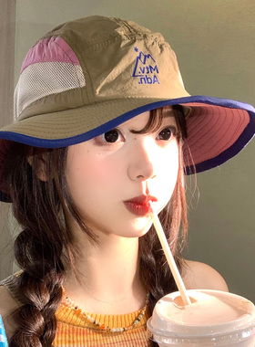 拼色大帽檐速干渔夫帽夏防水透气