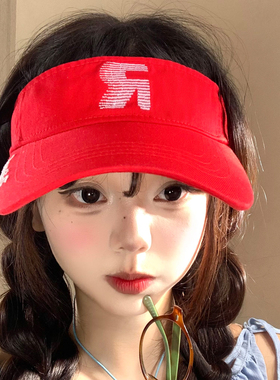 红色字母空顶防晒帽女夏季遮阳帽