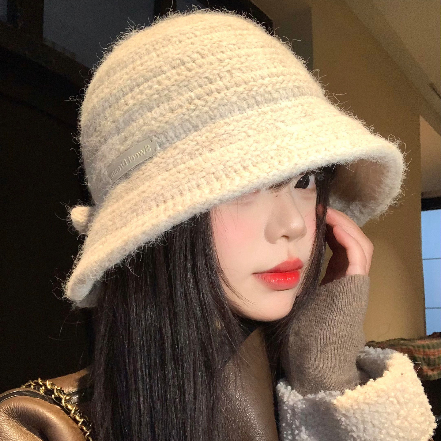 简约针织渔夫帽女秋冬韩版百搭显脸小水桶帽时尚大头围保暖盆帽子,淘宝优惠券,粉丝福利购,淘宝优惠卷