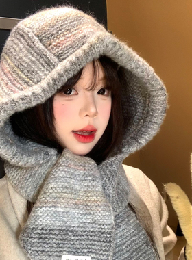 灰色巴拉克拉法帽女冬季护耳针织