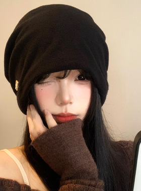 黑色堆堆帽女秋冬日系复古大头围
