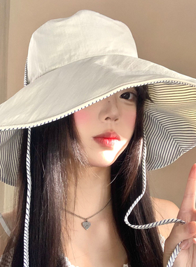 双面可戴条纹渔夫帽女夏透气遮阳
