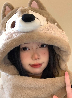 正版迪士尼奇奇蒂蒂帽子围巾一体