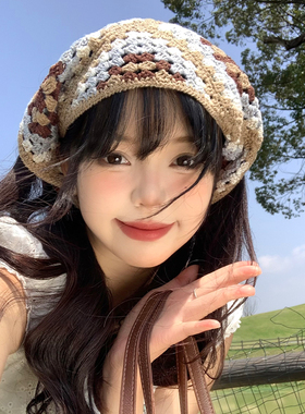 美拉德针织三角头巾法式复古