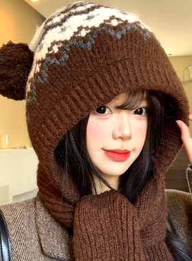 费尔岛复古咖色巴拉克拉法帽女冬