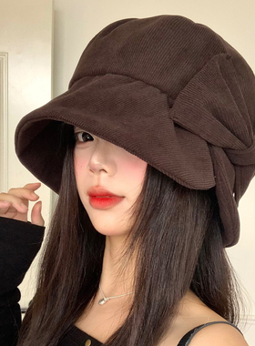 灯芯绒蝴蝶结渔夫帽女秋冬2026