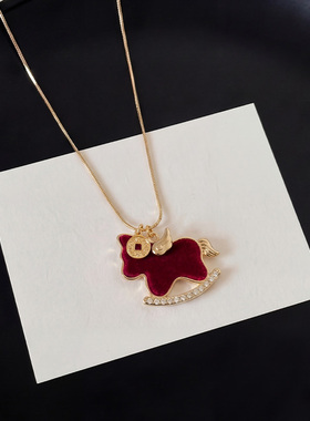 新年红色小马吊坠项链女高级感