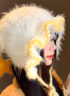 可爱星星毛绒针织帽女秋冬季甜美