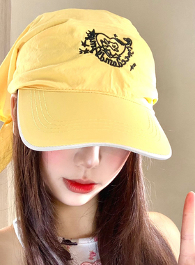 黄色刺绣绑带头巾帽子女2026新款