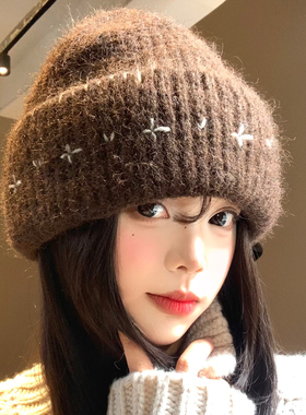 咖色针织帽秋冬美拉德复古大头围