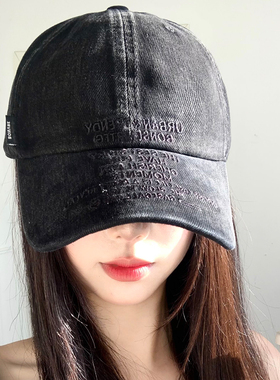 黑色字母棒球帽美式宽帽檐显脸小