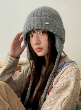 灰色针织雷锋帽女秋冬季日系百搭