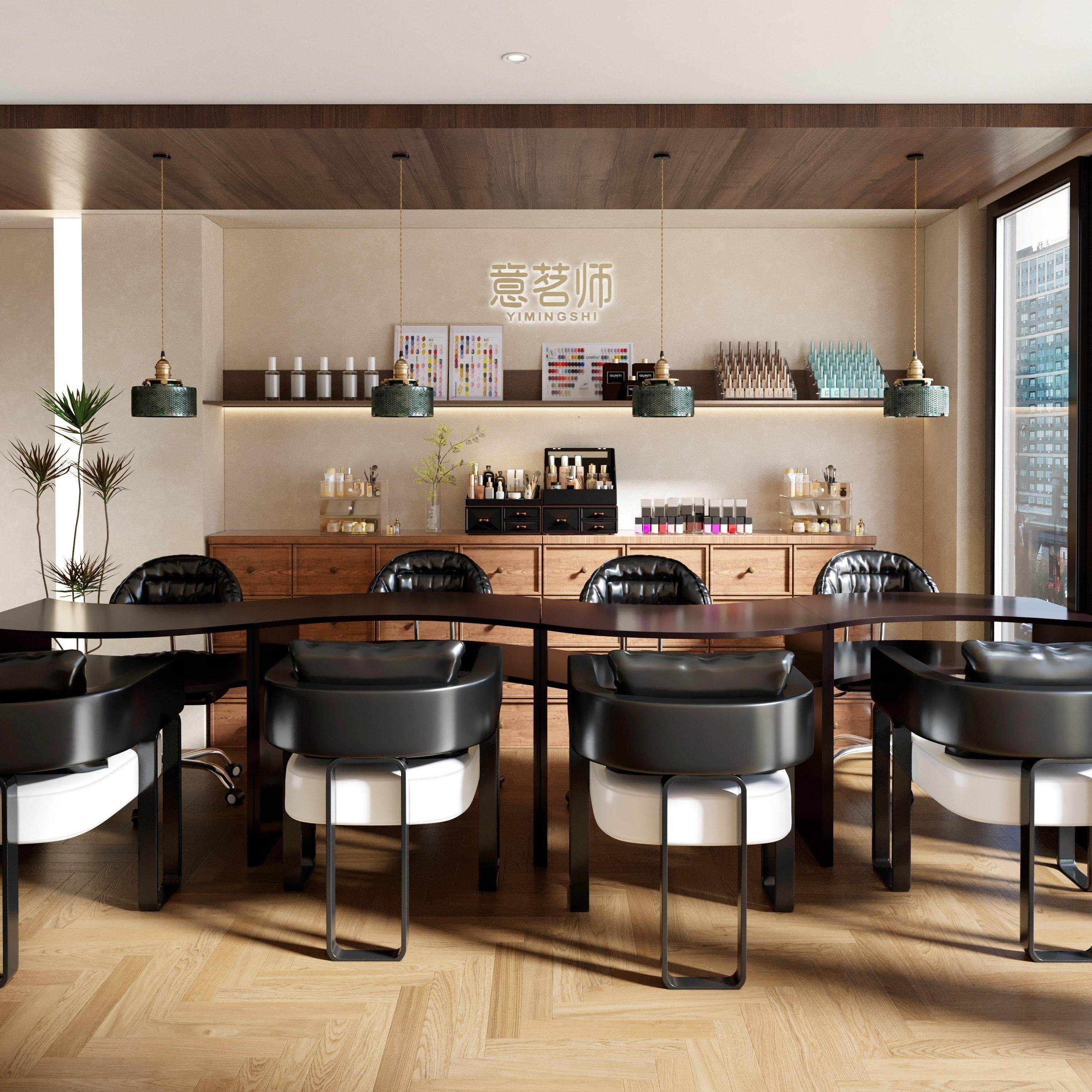 意茗师2025蛇年S型美甲桌椅套装中古风美甲店专用桌子异形双三人,淘宝优惠券,粉丝福利购,淘宝优惠卷