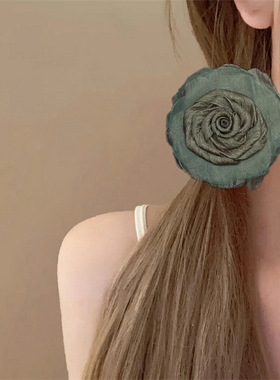 蝶生落花！墨绿色玫瑰花抓夹时尚鲨鱼夹后脑勺发抓女盘发器感