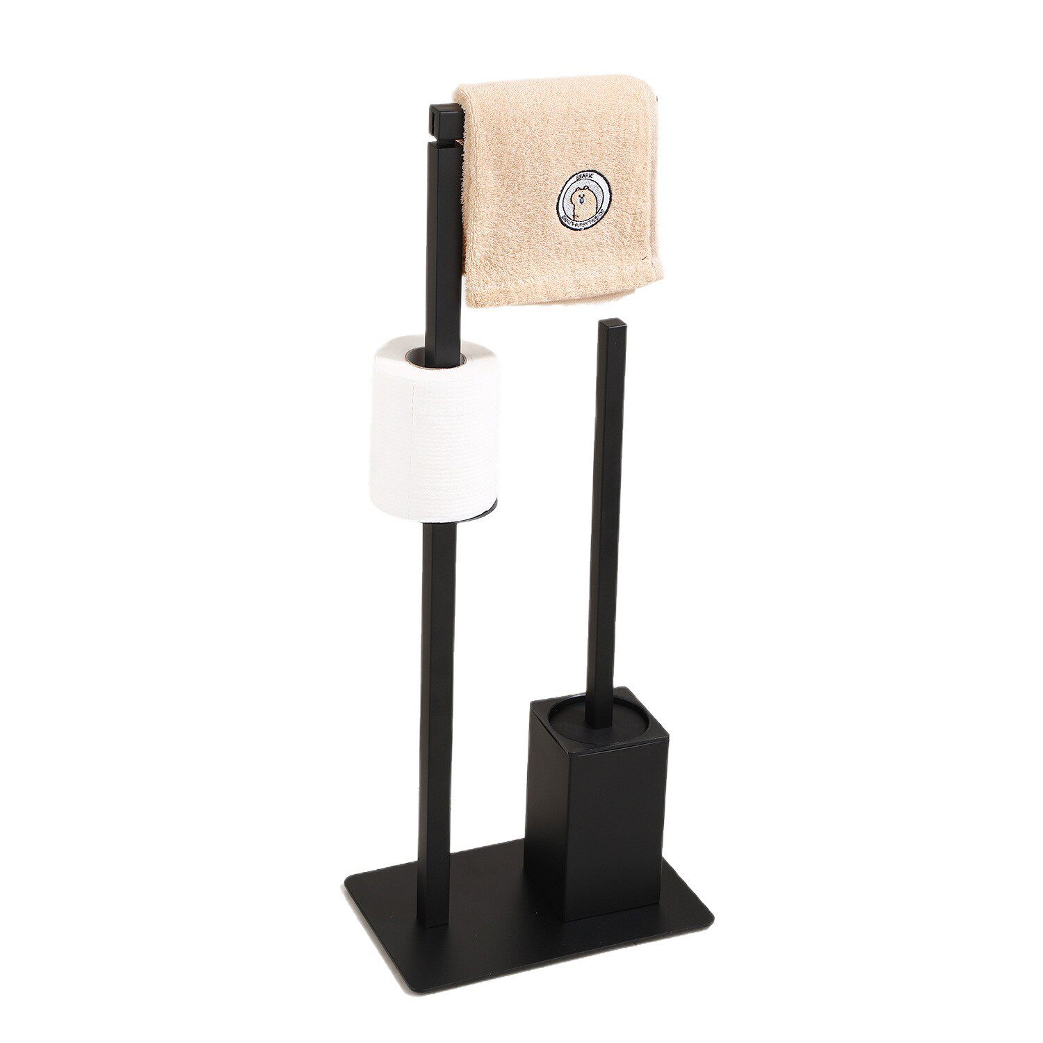 Stainless steel punch-free paper towel holder cross-border two-in-one standing paper roll holder cleaning brush floor-standing toilet brush