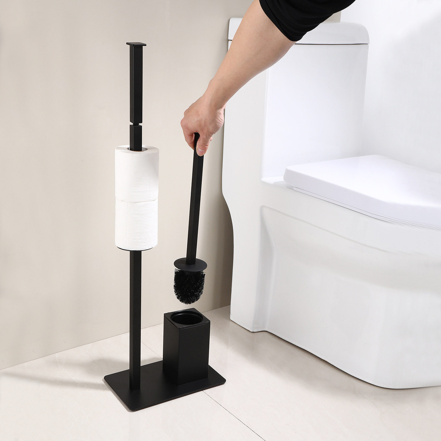 Stainless steel punch-free paper towel holder cross-border two-in-one standing paper roll holder cleaning brush floor-standing toilet brush