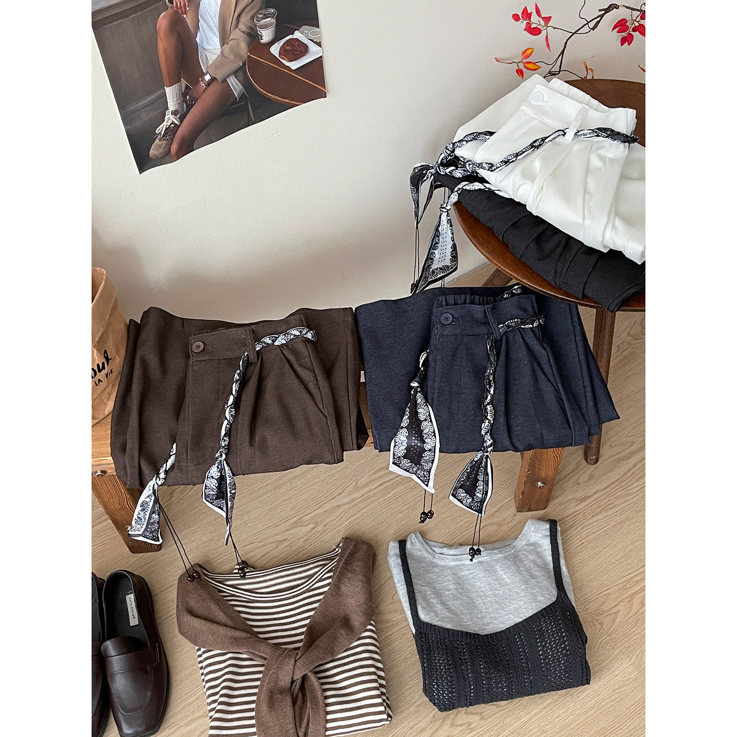 法式复古老钱风丝巾编织腰带阔腿裤女秋仿牛仔松弛感慵懒休闲裤子,淘宝优惠券,粉丝福利购,淘宝优惠卷