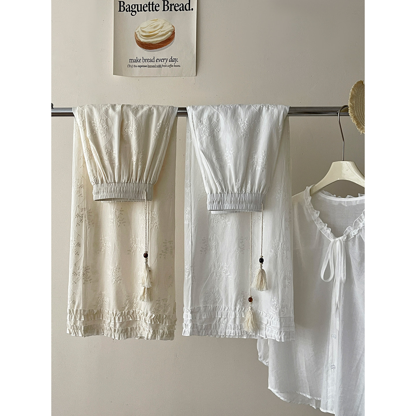 法式复古镂空蕾丝木耳花边棉阔腿裤女夏日韩系度假风甜美休闲裤子,淘宝优惠券,粉丝福利购,淘宝优惠卷