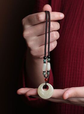 天然白玉年年有鱼吊坠毛衣链真玉玉佩玉石玉坠男女款项链情侣