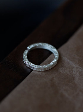 吉言足银999新中式国潮风戒指纯银招财纳福大吉大利实心开口指环