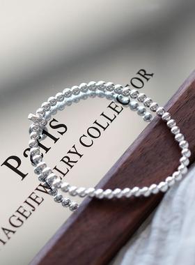 幸运之鲤好运环环相扣~纯银珠手串实心简约百搭素串叠戴手链礼物