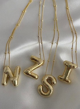 亚马逊希音胖乎乎吊坠欧美时尚简约锁骨链生日气球光面字母项链