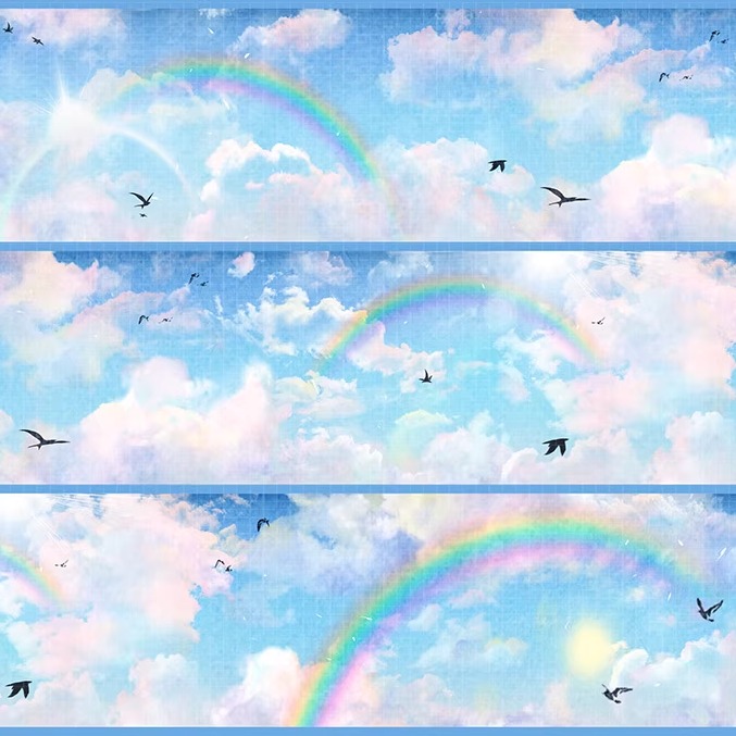 8月新品新七天PET特油手帐手账胶带天空彩虹古风素材咕卡造景整卷 - 图1