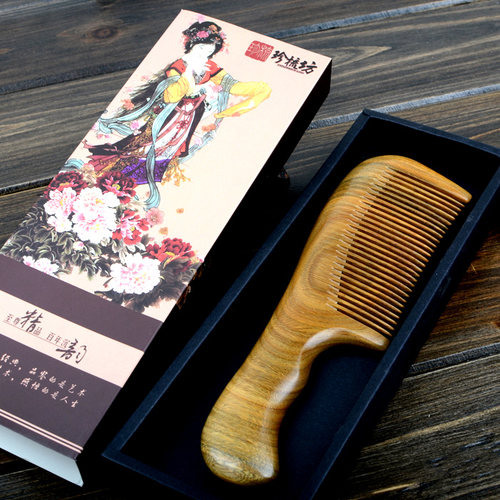 天然正品绿檀木梳子整木按摩防静电脱发家用女朋友直发梳护发木梳 - 图2