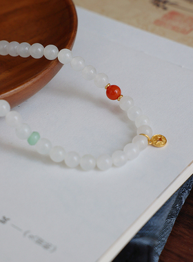 天然和田玉白玉新中式双圈手串