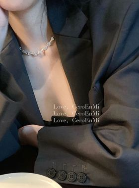 镶钻骨头镀银单层项链手工镶嵌