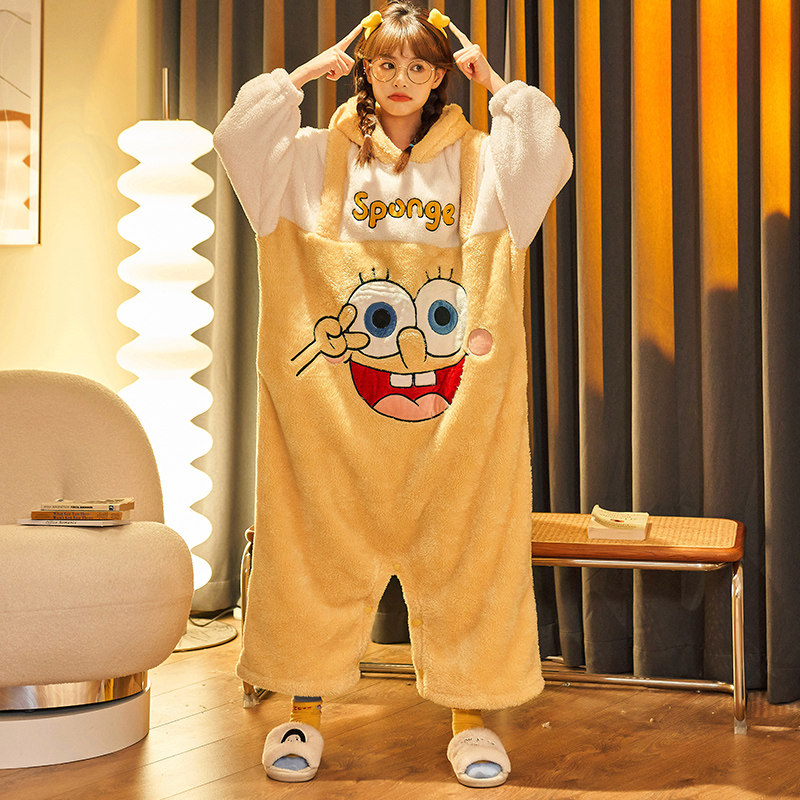 连体秋冬季珊瑚绒连帽可外穿睡裙 lianglaiya靓莱雅睡裙