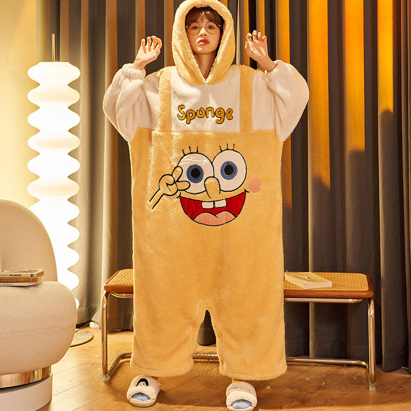 连体秋冬季珊瑚绒连帽可外穿睡裙 lianglaiya靓莱雅睡裙