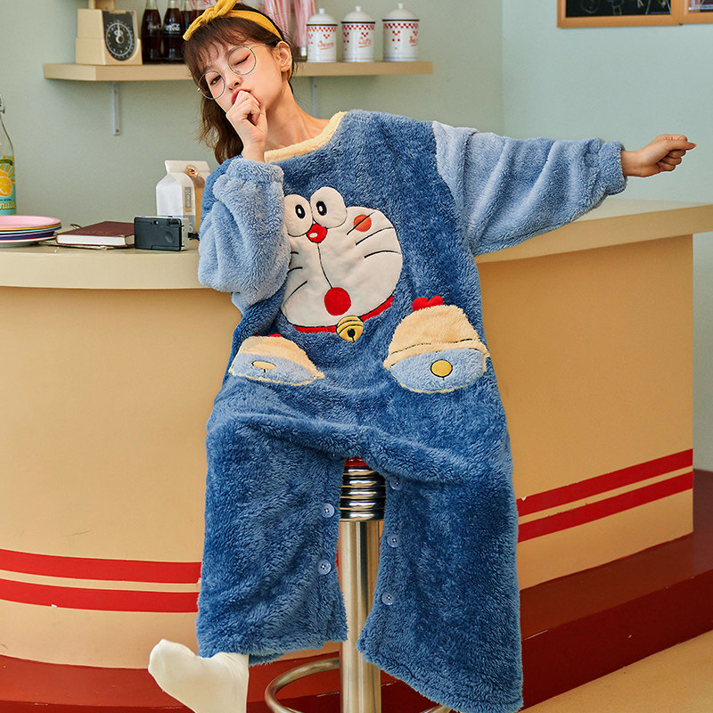 秋冬季珊瑚绒连体连帽可外穿睡裙 lianglaiya靓莱雅睡衣/家居服套装