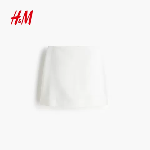 HM女装裤子2026夏季新款贵气时尚简约亚麻混纺迷你短裙裤1277605 图片 4