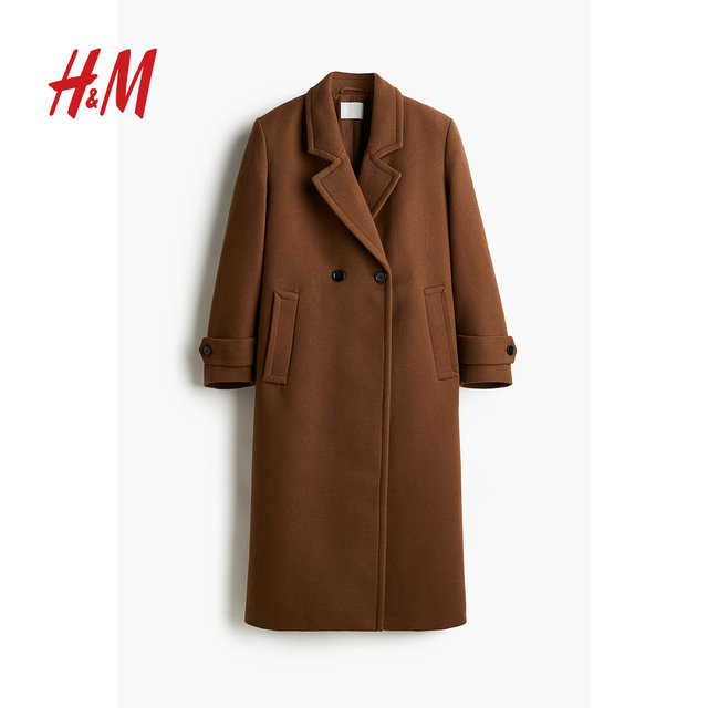HM women's woolen jacket for winter warm long thickened temperament long coat Lao Qianfeng wind wind coat 1240720