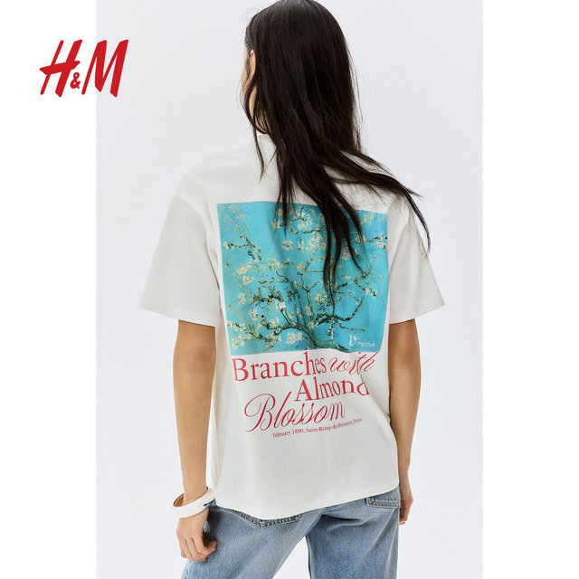 HM women's T-shirt autumn Snoopy American round neck large profile printed short-sleeved bottoming shirt top 1260635