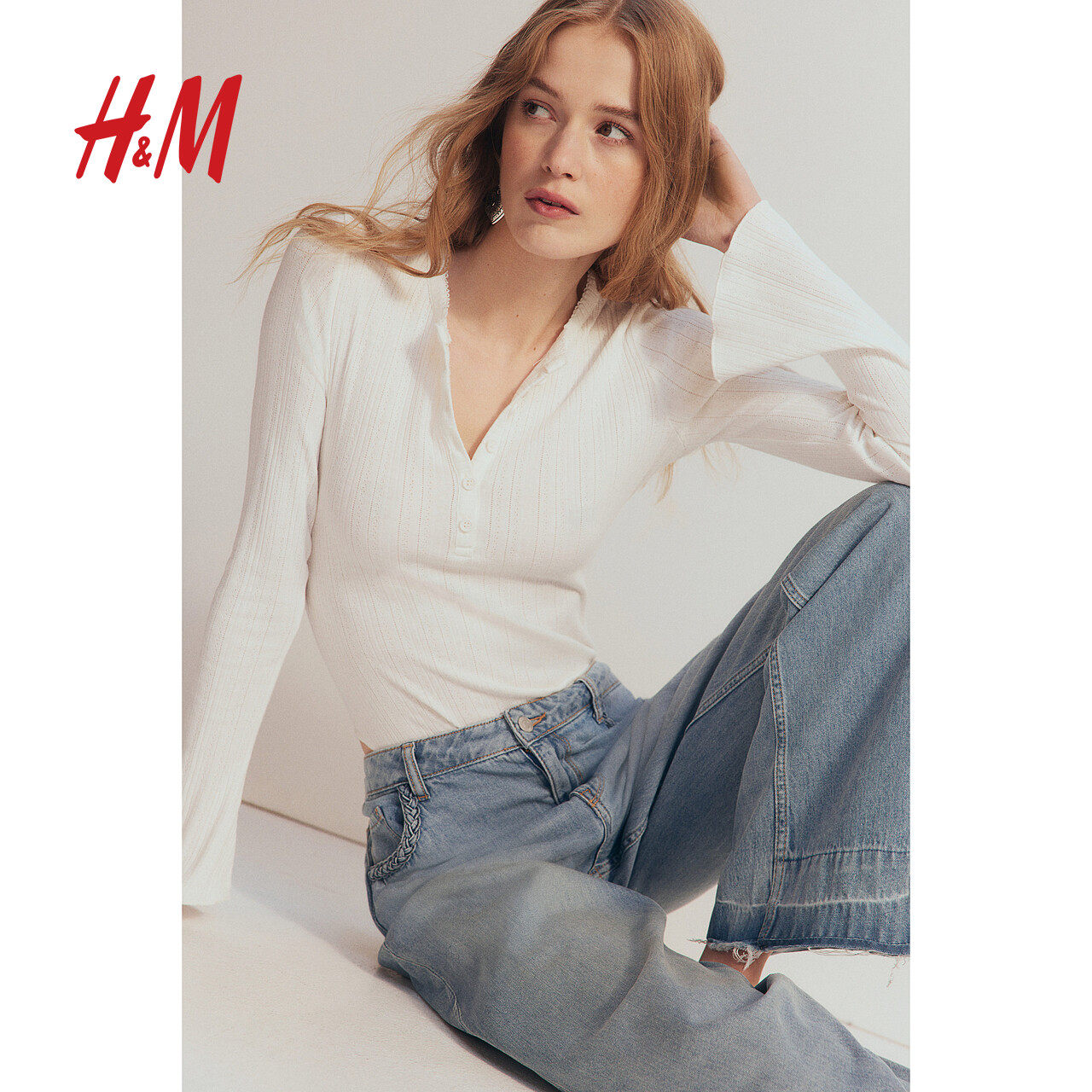 HM冬季新品喇叭袖网眼连体紧身衣1291849,淘宝优惠券,粉丝福利购,淘宝优惠卷