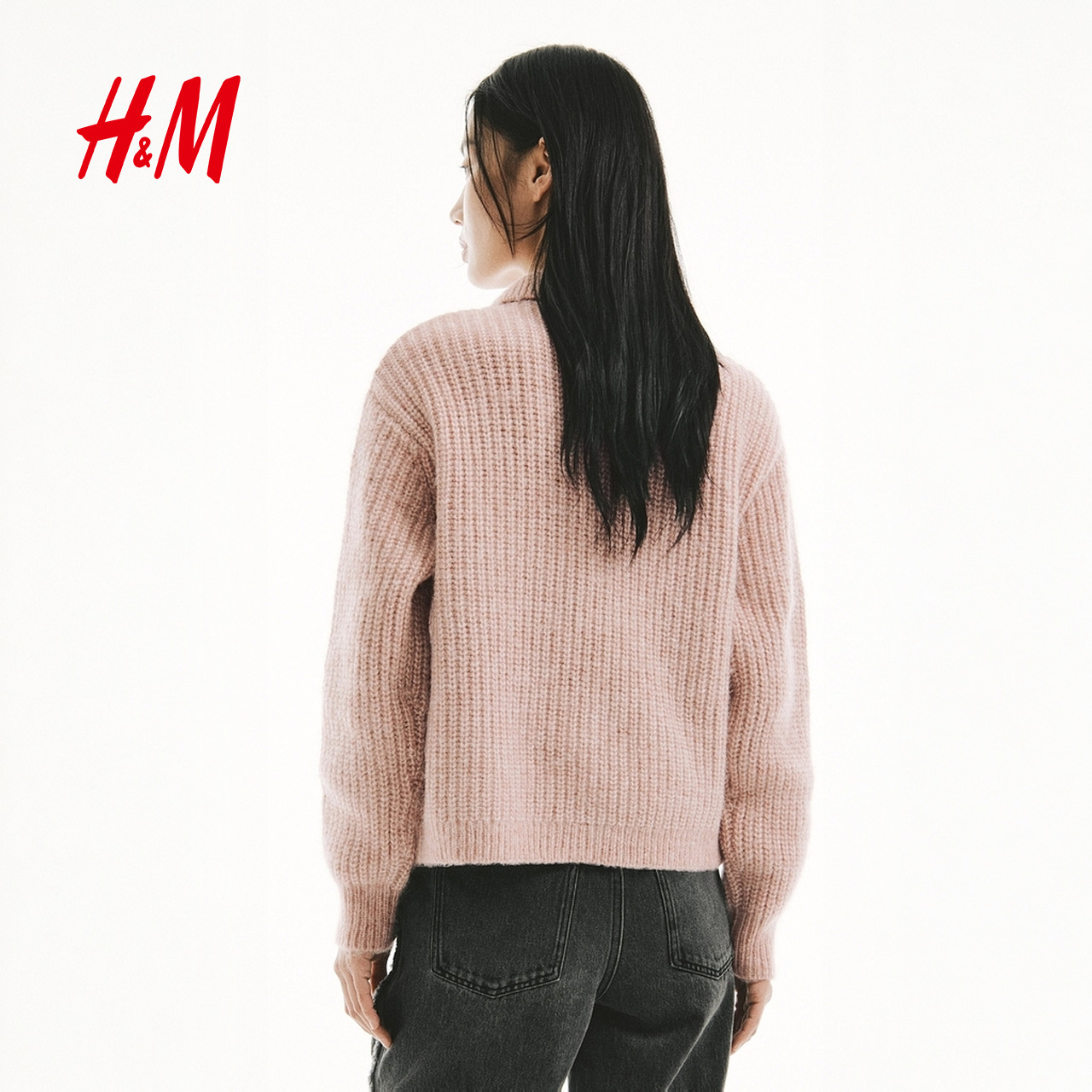 HM2025秋季新款女装有领罗纹针织开衫1322649 - 图2