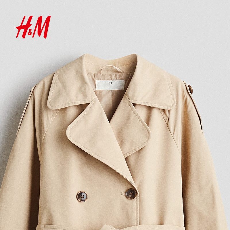 HM童装儿童女童风衣2025冬新款斜纹布插肩袖双排扣长外套1291837,淘宝优惠券,粉丝福利购,淘宝优惠卷