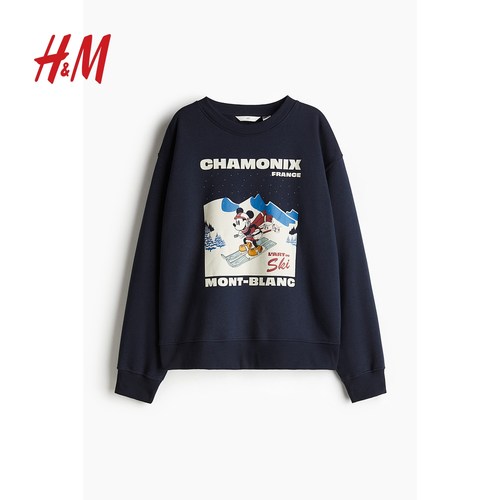 【迪士尼系列】HM女装卫衣复古做旧美式米奇印花打底衫1056840 - 图3