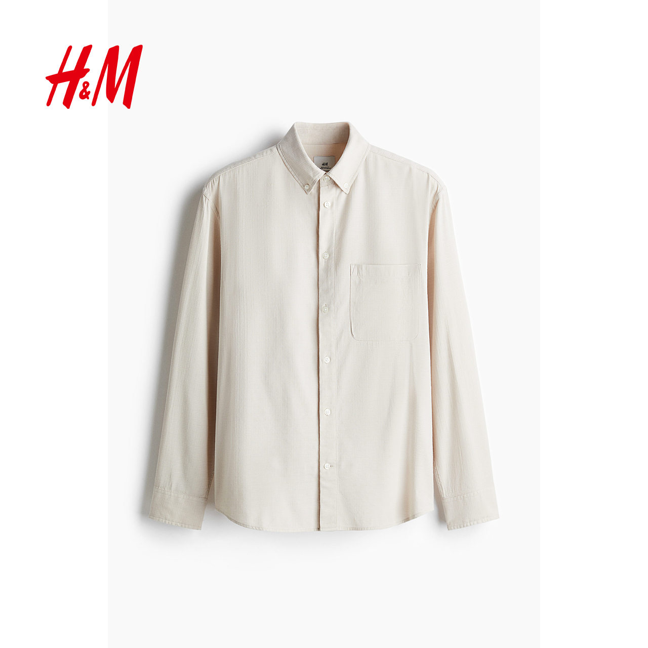 HM男装衬衫秋季新款翻领纹理感长袖衬衣休闲薄外套上衣1251263 - 图3