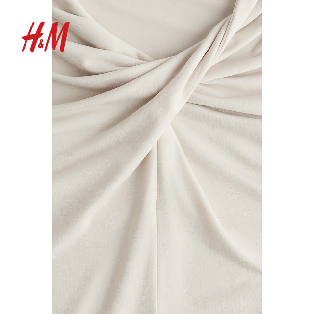 HM women's T-shirt 2025 autumn new slim fit V-neck long-sleeved bottoming dress twisted drape top 1283566