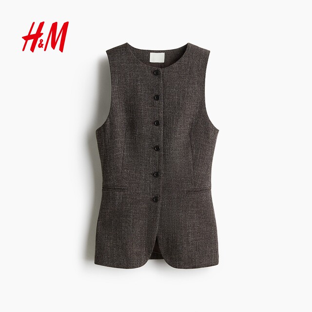 HM Women's Vest Summer Round Neck Commuting Business Professional Sleeveless Slim Long Round Neck Vest 1288094