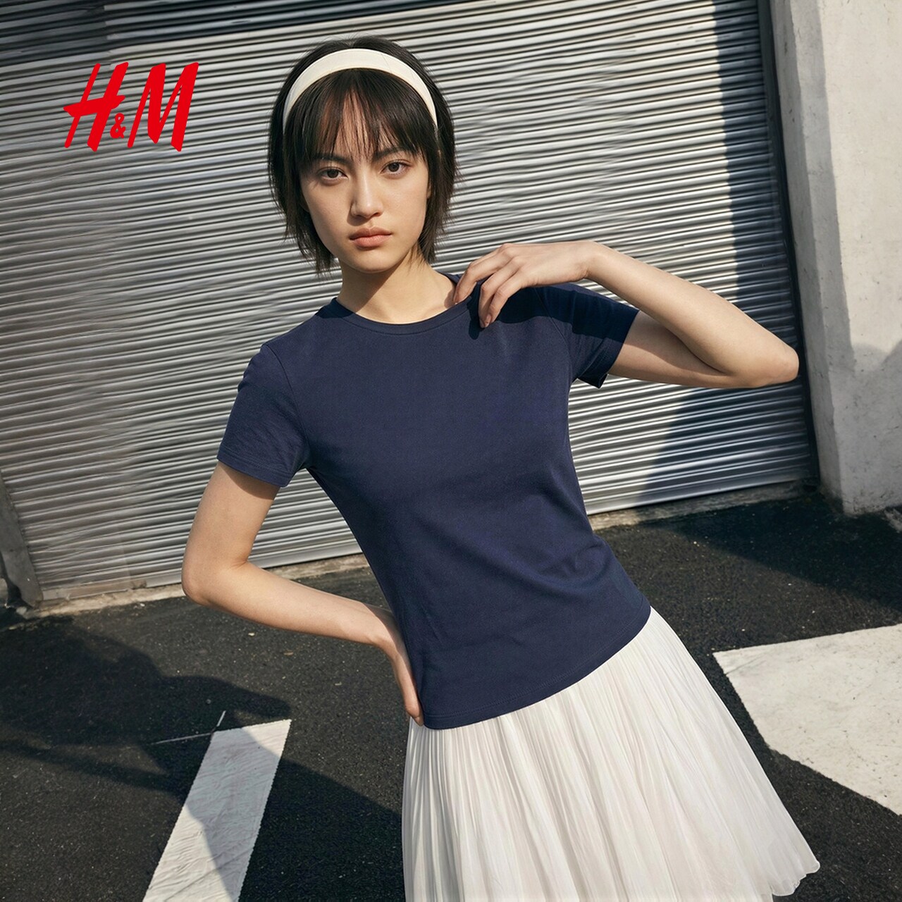 HM女装T恤2026夏季新款基础款通勤穿搭短袖美式出游T恤1000129
